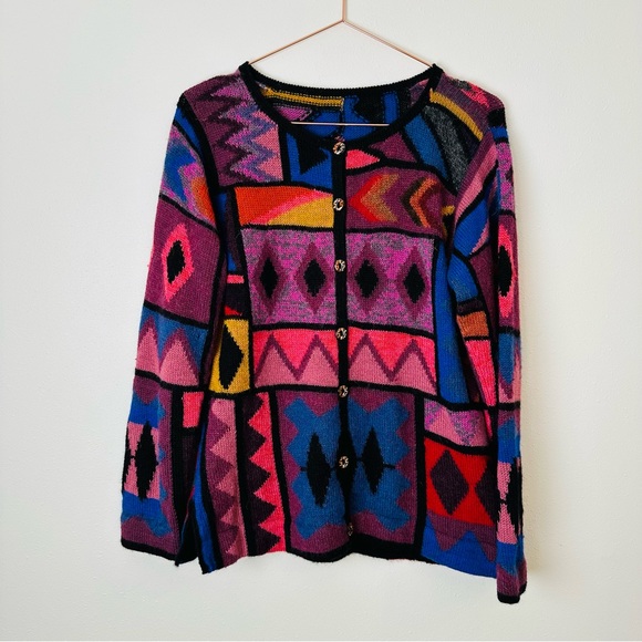 Emoda 100% Alpaca cardigan sweater geometric print - Picture 5 of 8